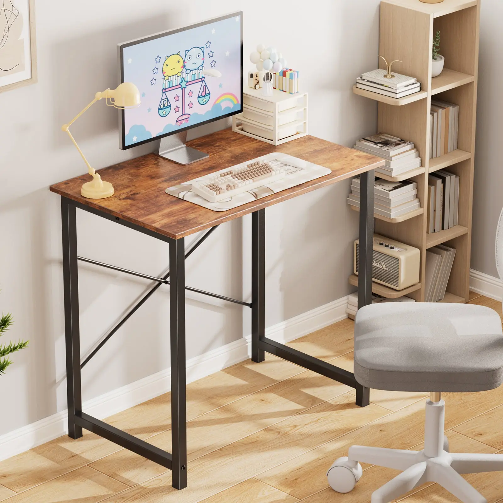 Computer Desk for Home Office, Modern Study Worktable Simple Style for Bedroom, Writing Desks With X-Shaped Reinforcement, Rust
