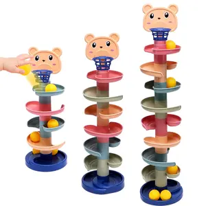 Multi-Layer Slide Ball Tower, Free Assembly, Cartoon Basketball Design, Large Safe Balls, Chewable, Educational Toy for 3+