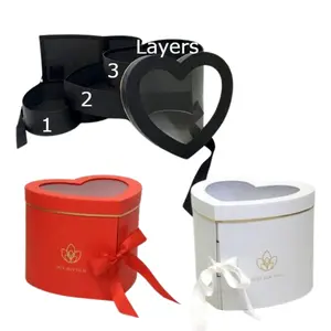 3-Tier Heart Shaped Flower/Gift Box - Size 9.5"x 8"x 7.5", Various Colors