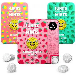 Flintts Mints 2x After Party Pack - Mint (2), Strawberry Magic (2), Lemon(2) - Sugar Free & Vegan, Mouth Watering Mints for Oral Health - Breath Freshener Mint Pocket Size - Dry Mouth Products