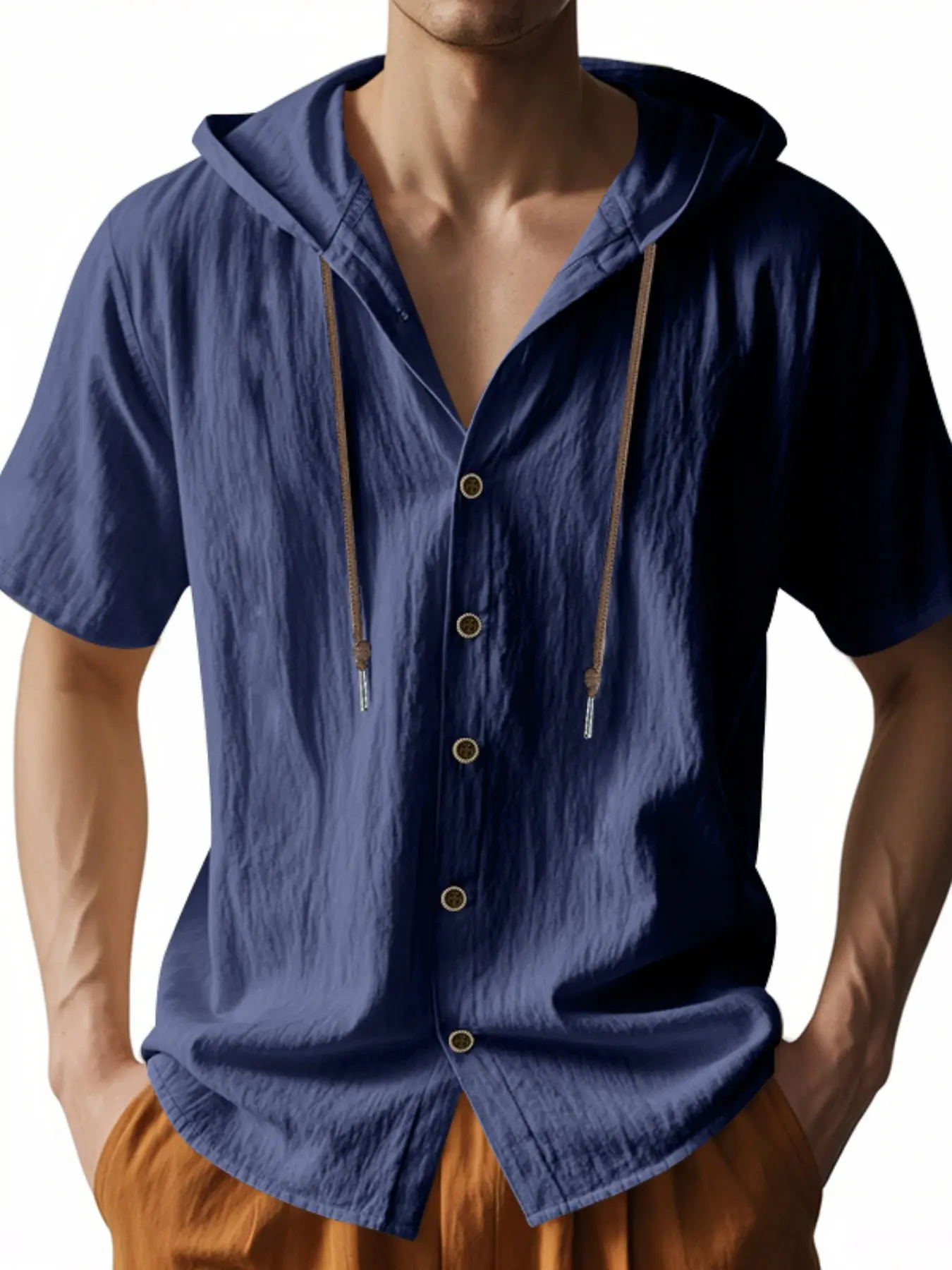 Men's Hooded Cardigan, Casual Tropical Beach Style, Casual Loose Fitting, Long Sleeve Design, Breathable Lightweight Linen Material, 95% Linen 5% Polyester Fiber, Fabric, Tops, Menswear, Cardigan Hoodie