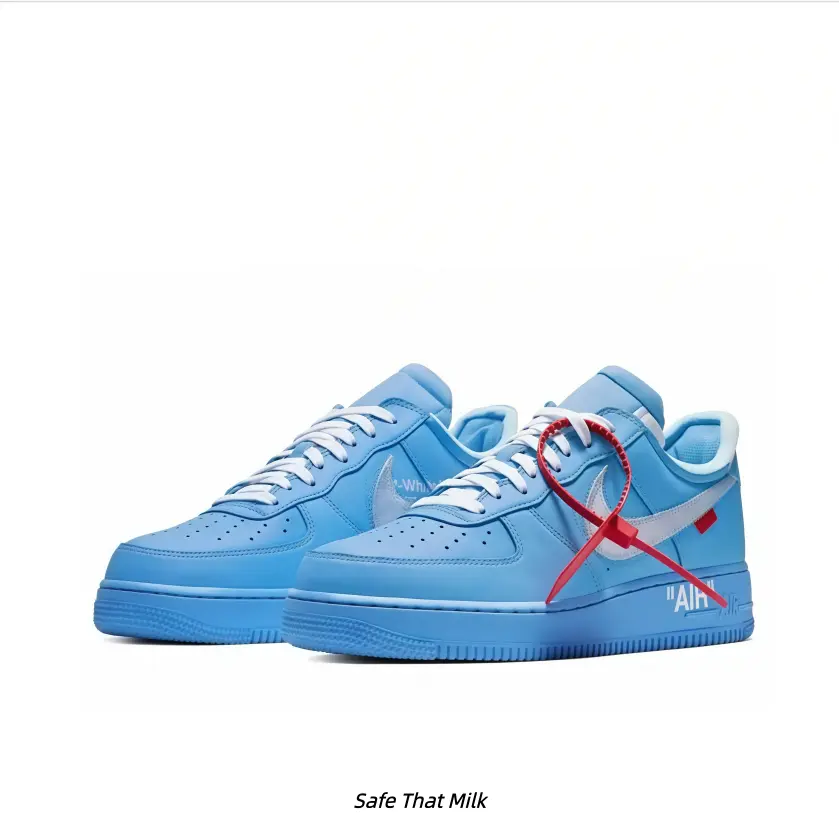 Sky Blue Low Top Casual Sneakers Silver Metallic Side Logo Printed Vintage Text Soft Full Leather Breathable Anti Slip Unisex Street Daily Sneakers