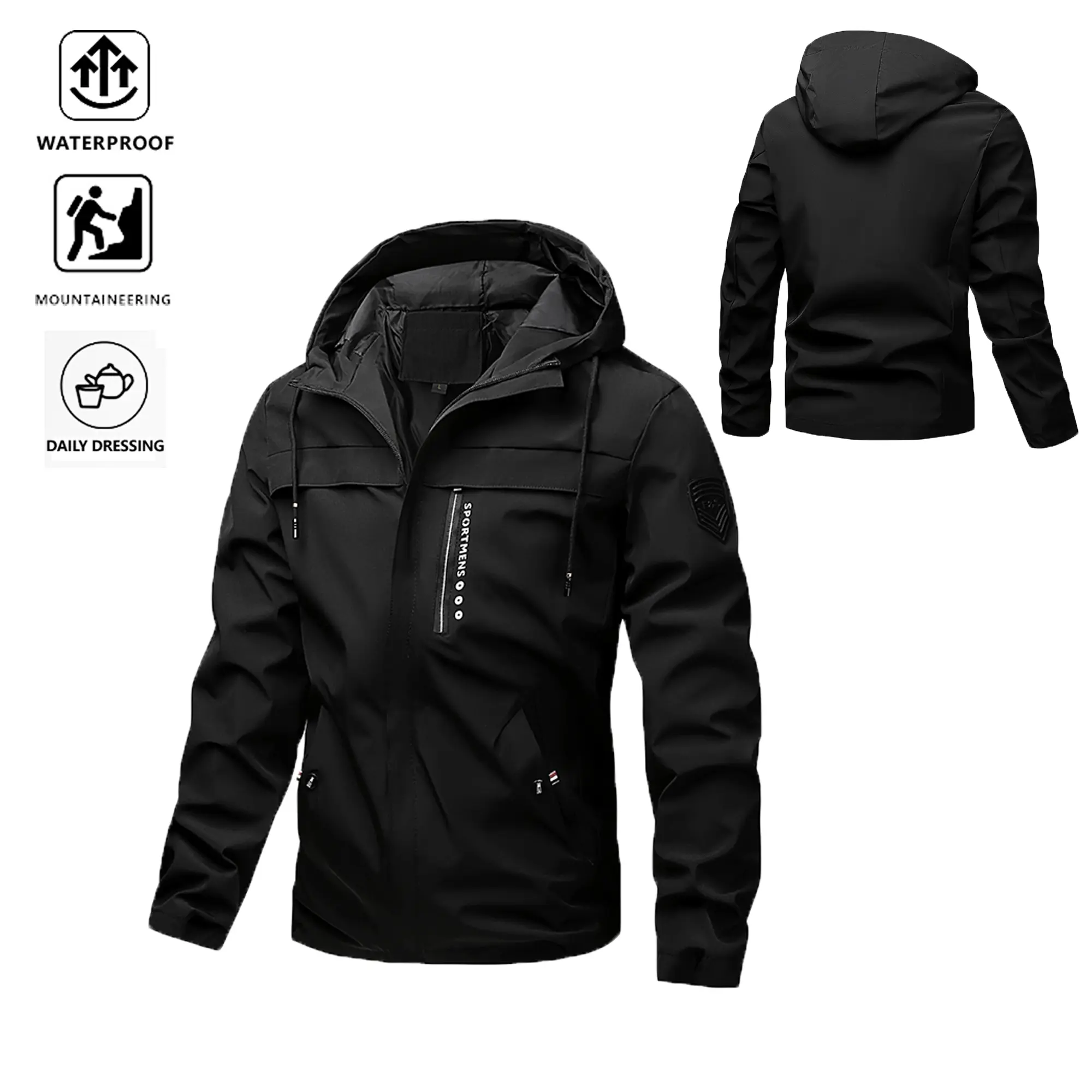 Men's Hooded Waterproof Hardshell Jacket - Menswear Long Sleeve Top, Windproof Functional Coat for Outdoor Hiking, Daily Commuting, Back to School Shopping, Coats