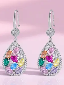 Synthetic Crystal White Rainbow Zirconia Stone Vintage Fashion Silver Color Dangle Earrings For Women Charm Wedding Jewelry
