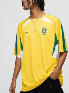 Men's Colorblock Brazil Letter & Pattern Print Short Sleeve Round Neck T-Shirt, Stylish Casual Loose-Fitting Top, Comfortable Daily Wear, Fashion Trend Design