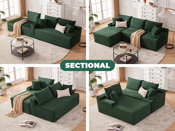 【2 packages shipping】Cloud Sectional Couch, Boneless Sofa for Living Room, Modular Sectional Sofa with Deep Seat, Fluffy Comfy Couch with L-Shaped Chaise, No Assembly Required