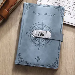 Single A5 Retro Color-Changing Leather Compass Password Lock Notebook, Unique Design, Durable Material, Perfect Gift Choice