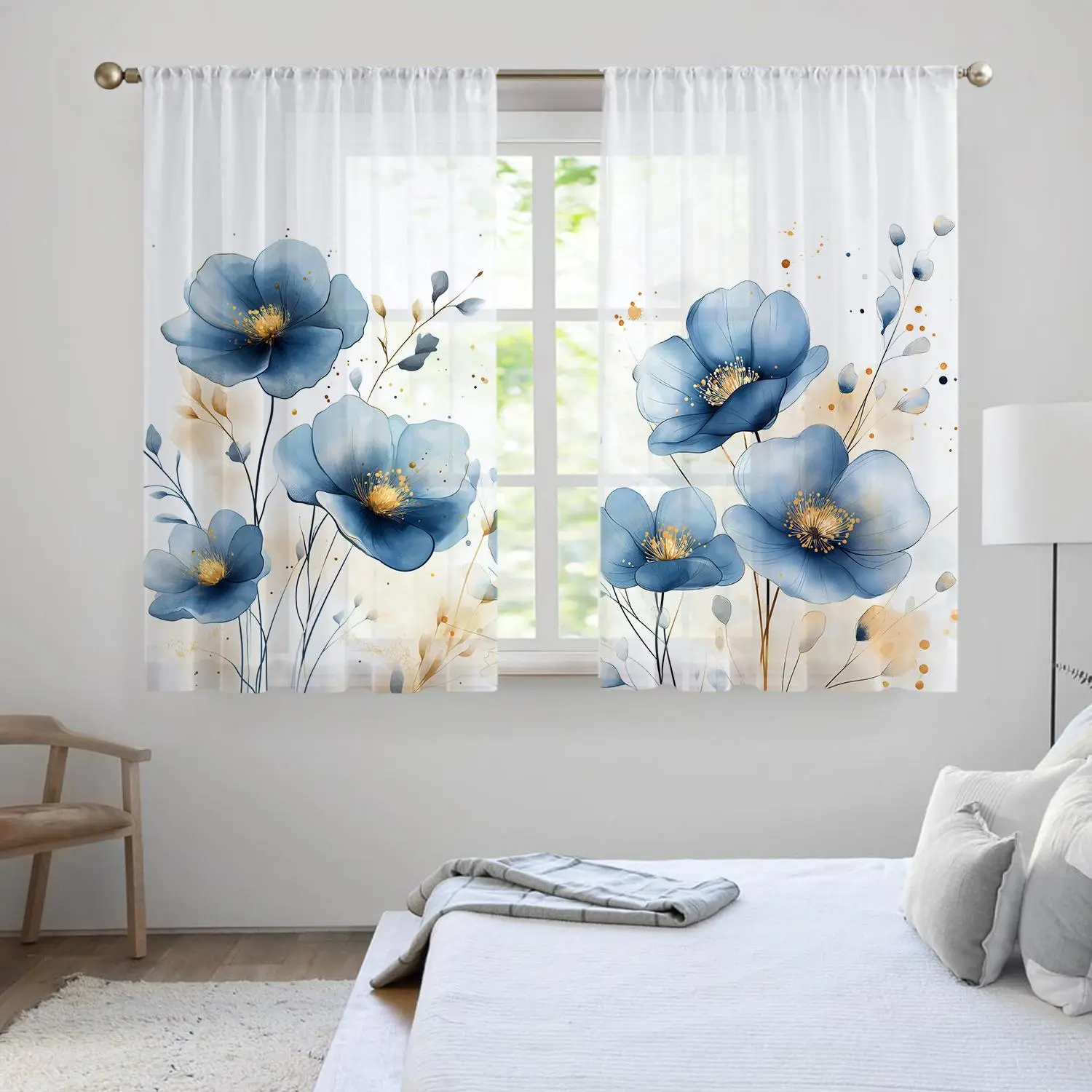 Abstract Art Flower Pattern Curtain for Doorway, 2 Counts/set Pocket Design Short Curtain, Window Curtain for Home Living Room Bedroom Kitchen Bathroom, Home Decorative Curtain, Window Drapes