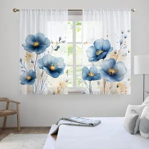 Abstract Art Flower Pattern Door Curtain, 2 Counts/set Pocket Design Short Curtain, Window Curtain for Home Living Room Bedroom Kitchen Bathroom, Home Decoration Curtain