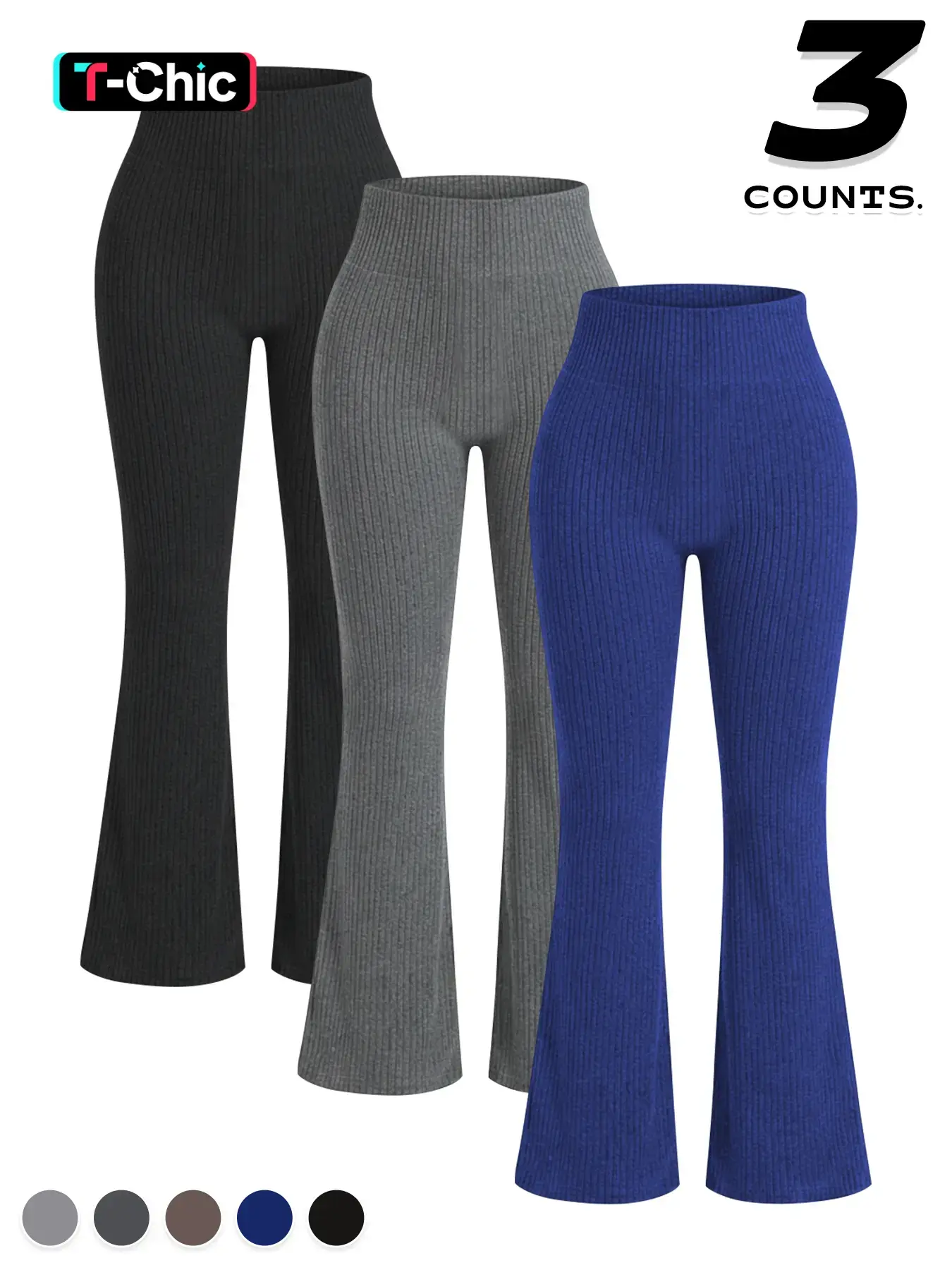 3pcs Women's Seamless Knitted Textured Yoga Leggings Bell Bottoms, High Waist Butt Lifting, Sporty Casual Fashion, All Seasons Wear, Gym Workout Leggings, Flared Yoga Bottoms, Activewear Pants, High Waisted Leggings