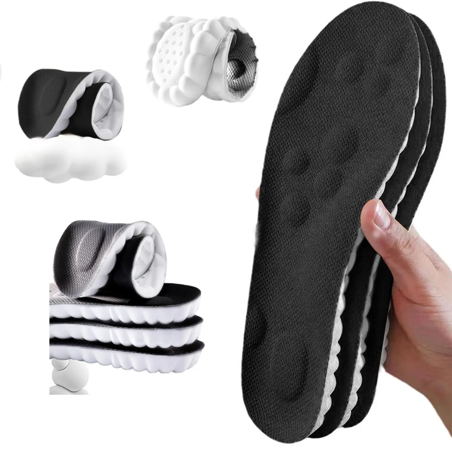 1/2/3/4 Pairs 4D Cloud Memory Foam Insoles, Ultra Soft PU Shock Absorption Inserts, Breathable Arch Support Shoe Insoles for Men Women, Anti-Fatigue Sport Insoles for Running Walking Work Shoes, Trim to Fit Cushion Insoles