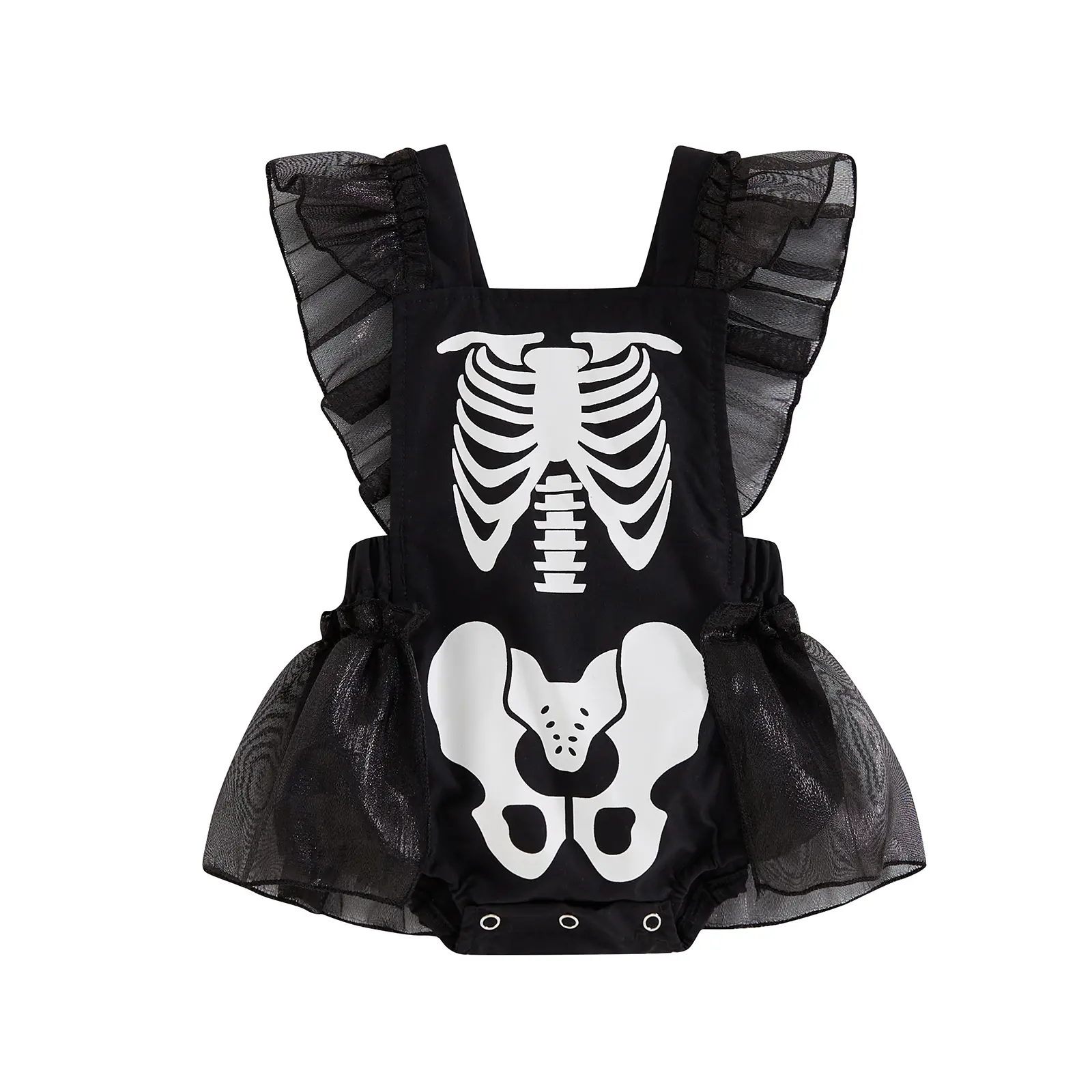 FOCUSNORM Newborn Girl First Halloween Clothes Skeleton Skull Romper Flying Sleeve Ruffle Bodysuit Halloween Party Outfit