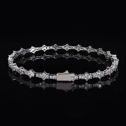 6.5mm Tennis Bracelet for Men Women, Iced Out 14K Gold Plated with 5A Cubic Zirconia – Classic Hip Hop Jewelry, Four Leaf Clover Design, Perfect Gift for Birthday Anniversary Christmas