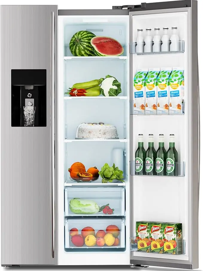 Antarctic Star 2 French Door Refrigerator, with Side Freezer & Dispensor, Ice Maker,Adjustable Thermostat, 20 Cu Ft, Stainless Steel
