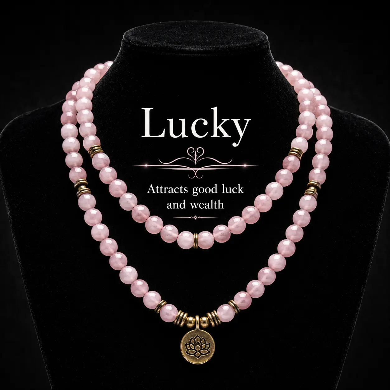 ARPURRAINA Lucky 8mm Crystal Rose Quartz Healing Stone 108 Mala Beads Luck Necklace Long Beaded Wrap Bracelets Genuine Gemstone Mala Prayer Beads Lotus Buddha Charm Yoga Meditation Necklace Jewelry Elegant with Lotus Gift Ramadan Long Chain Sweater Chain