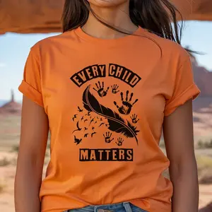 Every Child Matters Shirt – Indigenous Feather Handprint Graphic Tee, Orange Shirt Day Awareness T-Shirt, Native Support Apparel, Meaningful Unisex Top