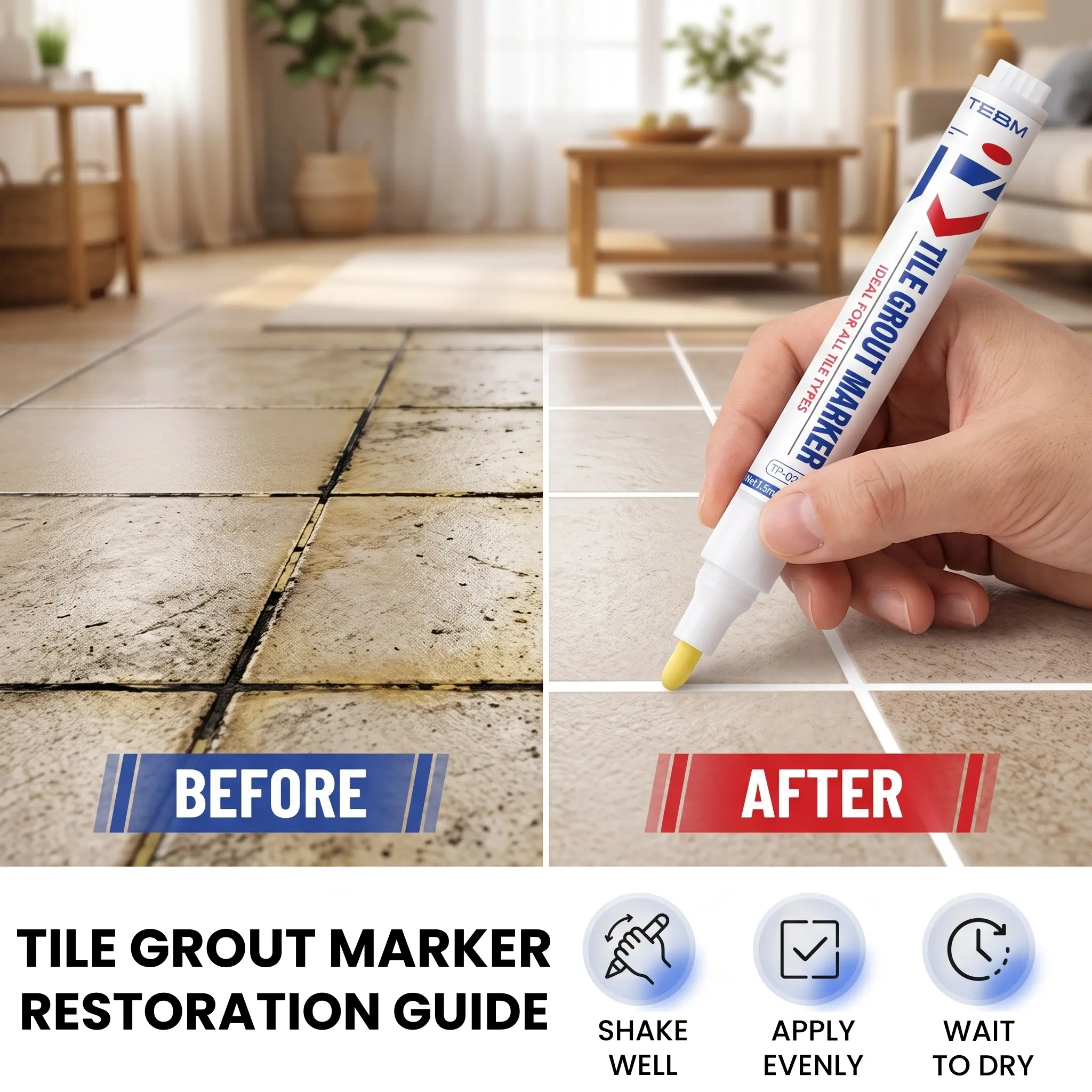 3 Pieces/Set Tile Grout Sealer, Waterproof Quick-Dry Tile Joint Repair Pen, DIY Tile Grout Renew Tool for Home Use. Works on tile & stone wall and floor grout lines, ideal for bathroom, kitchen and balcony.