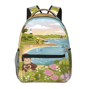 Curious George backpack with large capacity — a Curious George laptop backpack for daily commuting, business, and hiking; casual cartoon Curious George merchandise travel daypack and school bag for kids, women, men, and gift giving.