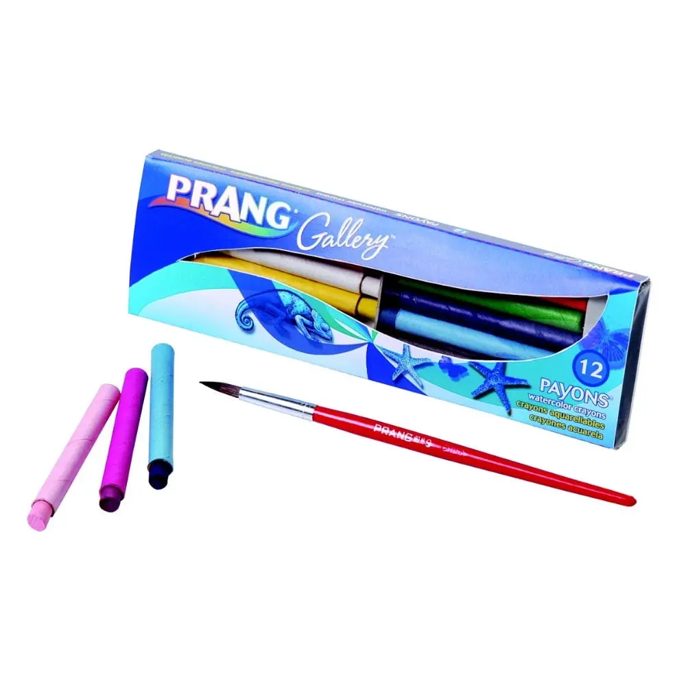 Prang 001311 Non-Toxic Water Soluble Watercolor Crayon Set With Brush - 12 Assorted Colors - For Children,Kids - Enables Beautiful Watercolor Effects,Creative Uses