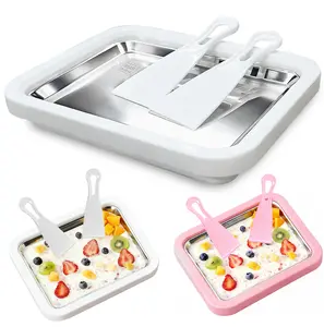 Rolled Ice Cream Making Kit – 2026 Stainless Steel Freezing Plate with 2 Spatulas – DIY Tray for Homemade Rolled Ice Cream, No Power Required, Perfect for Family Fun