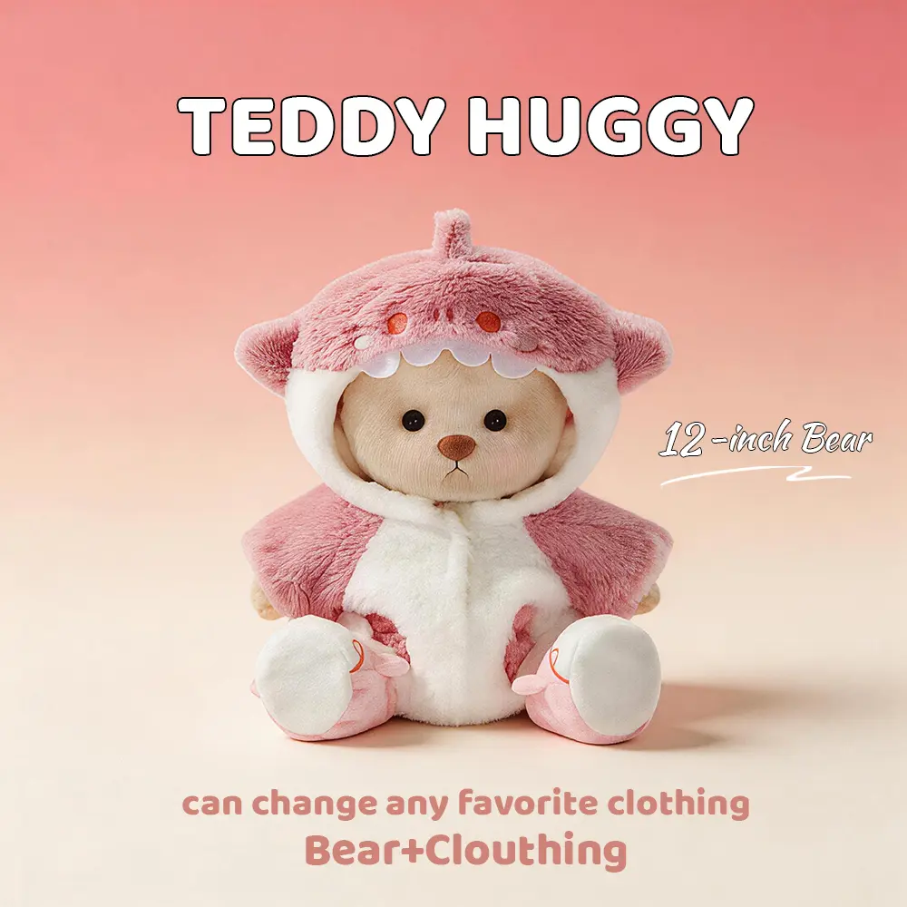 TEDDY HUGGY Pink Shark Teddy Bear Outfit - 3-Piece Animal Series Set for 12-Inch Plush Bears, Soft Stuffed Animal Clothes