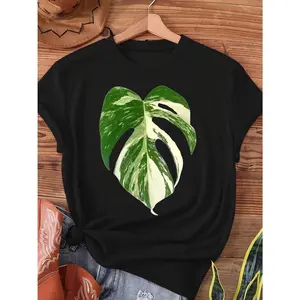 Rare Plant Albo Monstera Deliciosa Plants Houseplant Gift Print T-Shirt, Short Sleeve Crew Neck Casual Top For Summer & Spring, Women'S Clothing