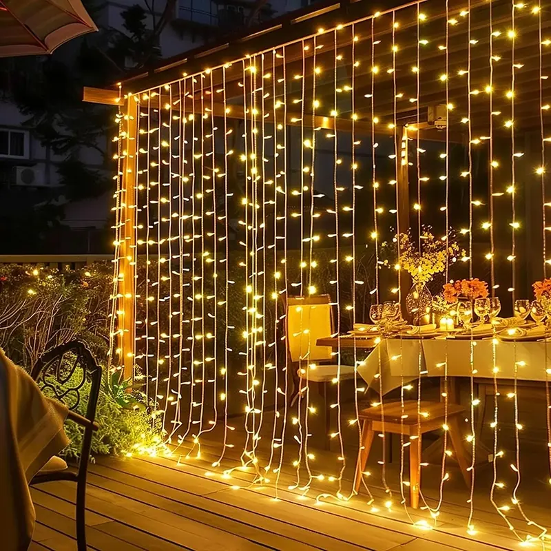 USB Powered Fairy Curtain Lights, LED Strips Light, Fancy LED, Magic LED Lighting, 300/200/100 LEDs 8 Lighting Modes Waterproof for Bedroom, Home, Outdoor and Window, Party Wedding Decoration (Warm White)