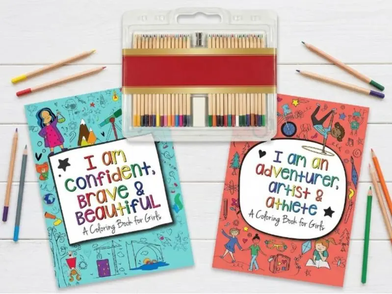 Kids Empowering Coloring Bundle – I Am Confident Brave & Beautiful + Adventurer Artist & Athlete Books + 30 Colored Pencil Set