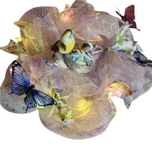 Beautiful Custom Lit Mesh Candle Ring With Battery Operated Candle and String Lights