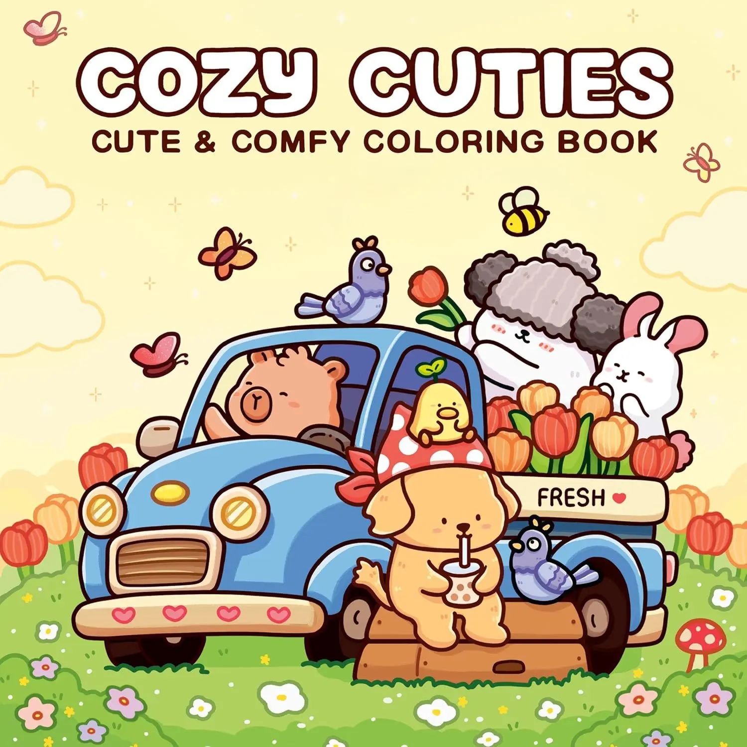 1pc COZY CUTIES coloring book For Adults And Kids,Simple Designs, Watercolor Floral Design For Relaxation, Toys suitable for boys and girls, zero foundation drawing to relieve stress, Christmas gift, Back to school gifts