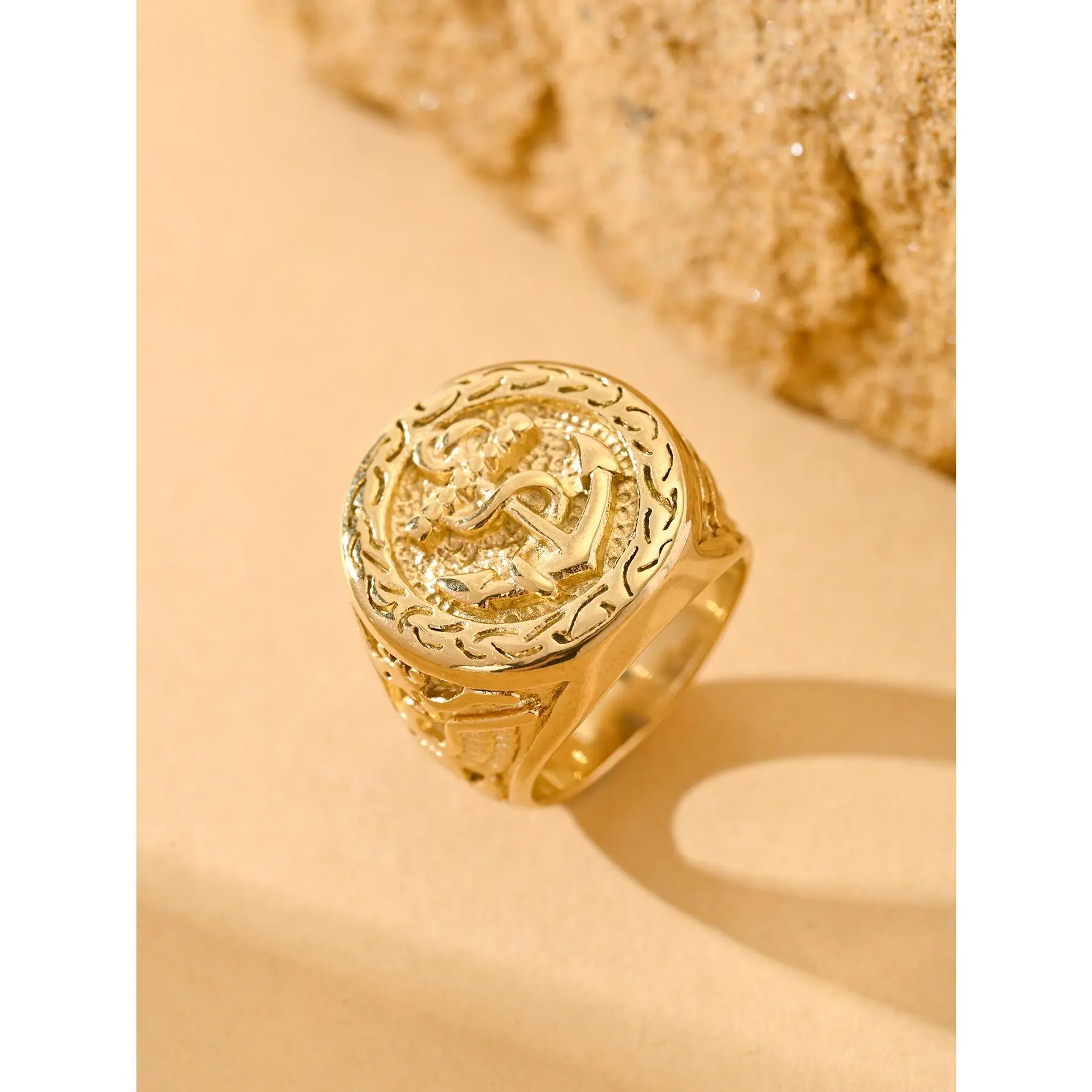 Retro Luxury Anchor Signet Ring - Premium Unisex Daily Stainless Steel Band, Anti-Rust Steel Anchor Rings, Fashion Costume Jewelry, Stainless Steel Jewelry