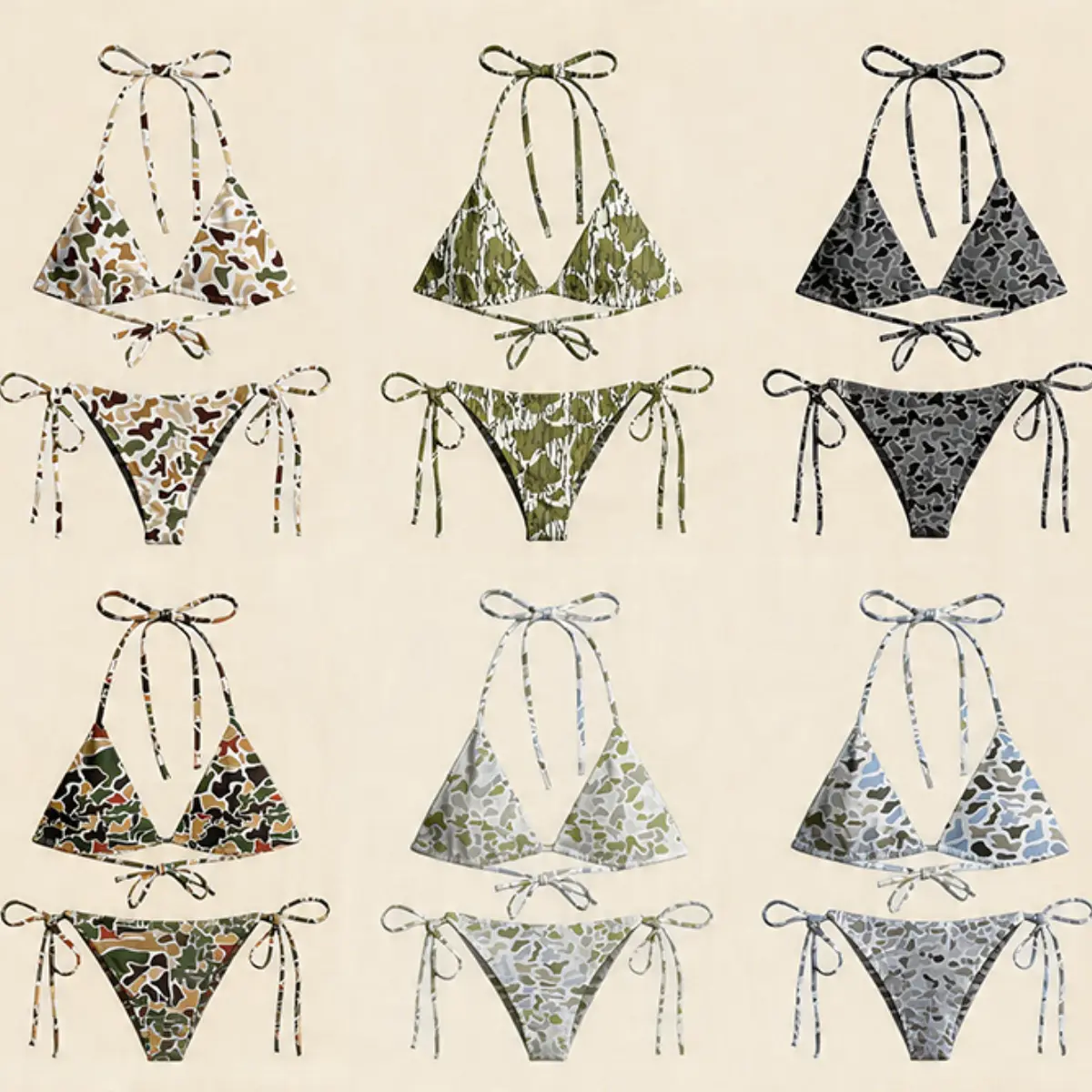 Women's Camouflage Print Triangle Bikini Set - Halter Neck, Tie-Side, Sexy Versatile Swimwear with Multiple Color Options for Summer Beach (Camouflage Bikini Swimsuits), Bikini Sets
