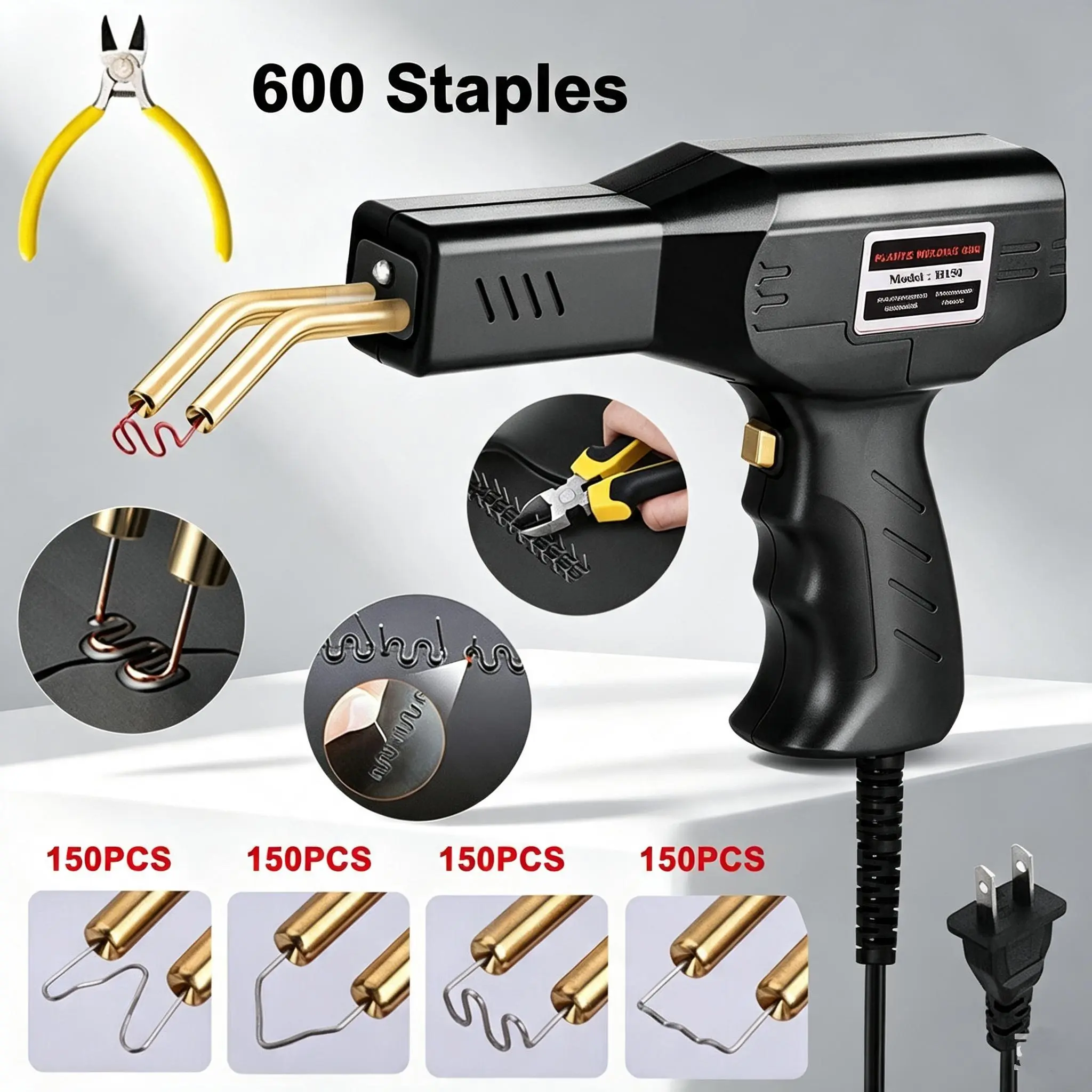 Complete Plastic Repair Welder Set with 600 Multi-Type Steel Staples, Labor-Saving Ergonomic Grip Hot Stapler for Vehicle Fenders, Grilles and Broken Plastic Accessories