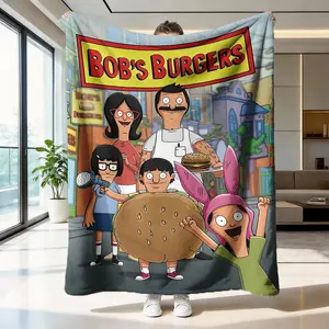 Bob's Burgers Cartoon Flannel Throw Blanket, Soft Cozy Fleece for Couch & Bed, Family Movie Night Must-Have, Classic Style, Cartoon Pattern Blanket