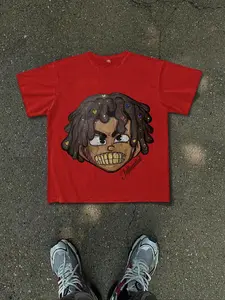 Men's Cartoon Face Print Short Sleeve T-Shirt, Regular Fit Casual Crew Neck Tee, Comfortable Summer Top for Daily Wear