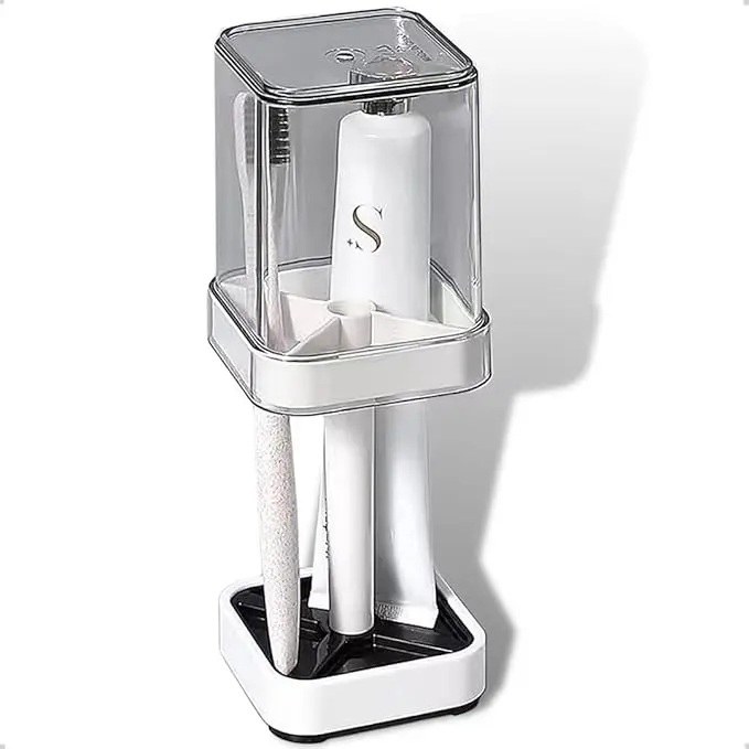 Multifunctional Bathroom toothbrush holder, Three-Slot Toothbrush Holder with Cup Cover, toothbrush holder with cover, Dustproof Covered Toothbrush Rack with Detachable Mouthwash Cup for Vanity Countertop