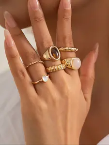 Light Irregular Fashion Stacking Ring Set (6 Pieces), Unique Twisted Texture Design, Unisex Jewelry Accessories, Casual Style, All Seasons, Stackable Rings