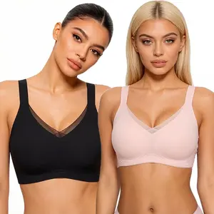 Quietlake Deep V Plunge with Wide Straps Seamless Wireless Bras Comfort & Sexy U-Back Design Everyday T-shirt Bra for Women Casual Wear
