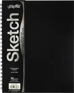 Premium Poly Cover Sketch Book, Heavyweight, 9" x 12", Black, 75 Sheets