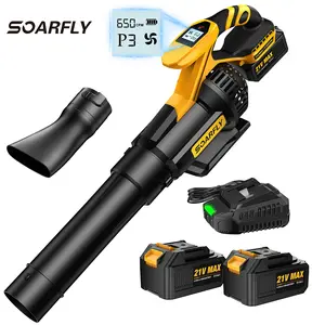 SOARFLY Cordless Leaf Blower, 650CFM/130MPH & 3 Speed Levels, with 2 × 4.0Ah Battery and Fast Charger, For Yard, Blowing Leaves, Dust, Garage, Snow