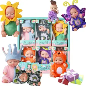 Cute Mini Sleeping Dolls (6pcs/set), Trendy Dolls, Dress Up Dolls, Simulation Dolls with Animals & Flower Themed Clothes, Best Birthday Festival Gift