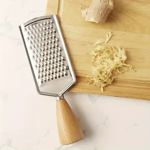 1pc Premium Stainless Steel Cheese Grater with Ergonomic Beech Wood Handle - Kitchen Gadget - Perfect for Grating Cheese, Vegetables, and More! Wooden