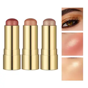3Pcs Eyeshadow Highlighter Blush Stick, Multi-Function Lazy Set, Contouring & Brightening, Long-Lasting Color, Time-Saving, Ideal for Students & Workers