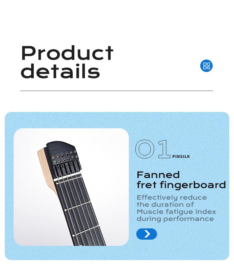 Bullfighter D350 Headless Electric Guitar – 24 Fanned Multi-Scale, Kill Switch Button for Stutter Effects, Pull-Push Coil Split, Lightweight Okoume Body – Modern Ergonomic Design for Technical Players