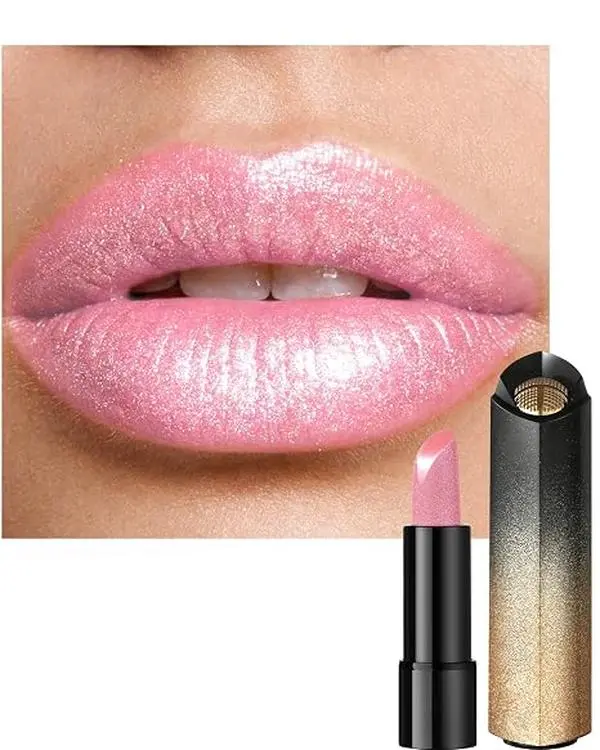 Metallic Pink Glitter Lipstick for Women, Long Lasting Shine Sparkle Diamond Creamy Lipstick, Shimmer Waterproof Smudge-Proof LipGloss, Lightweight High Pigment Lip Stain Women's Day Lip Makeup-01