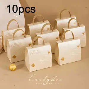 10 Gold Foil Floral Gift Boxes, Portable Leather-Like Paper, Perfect for Birthdays, Weddings, Celebrations, Party Favors, Graduation Decor
