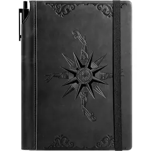Compass Leather Notebook Journal for Men, 100 GSM 288 Pages Lined Journals for Writing, A5 Hardcover Journaling Notebooks  Set with Pen for Travel Office Daily Writing