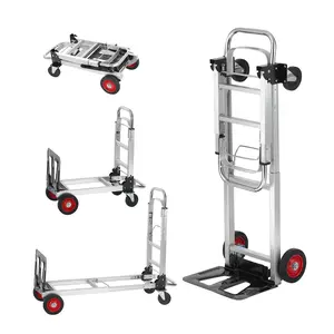 VEVOR Aluminum Folding Hand Truck, 2 in 1 Design Max 800 lbs Capacity, Heavy Duty Industrial Collapsible cart, Dolly Cart with Rubber Wheels for Transport and Moving in Warehouse, Supermarket, Garden