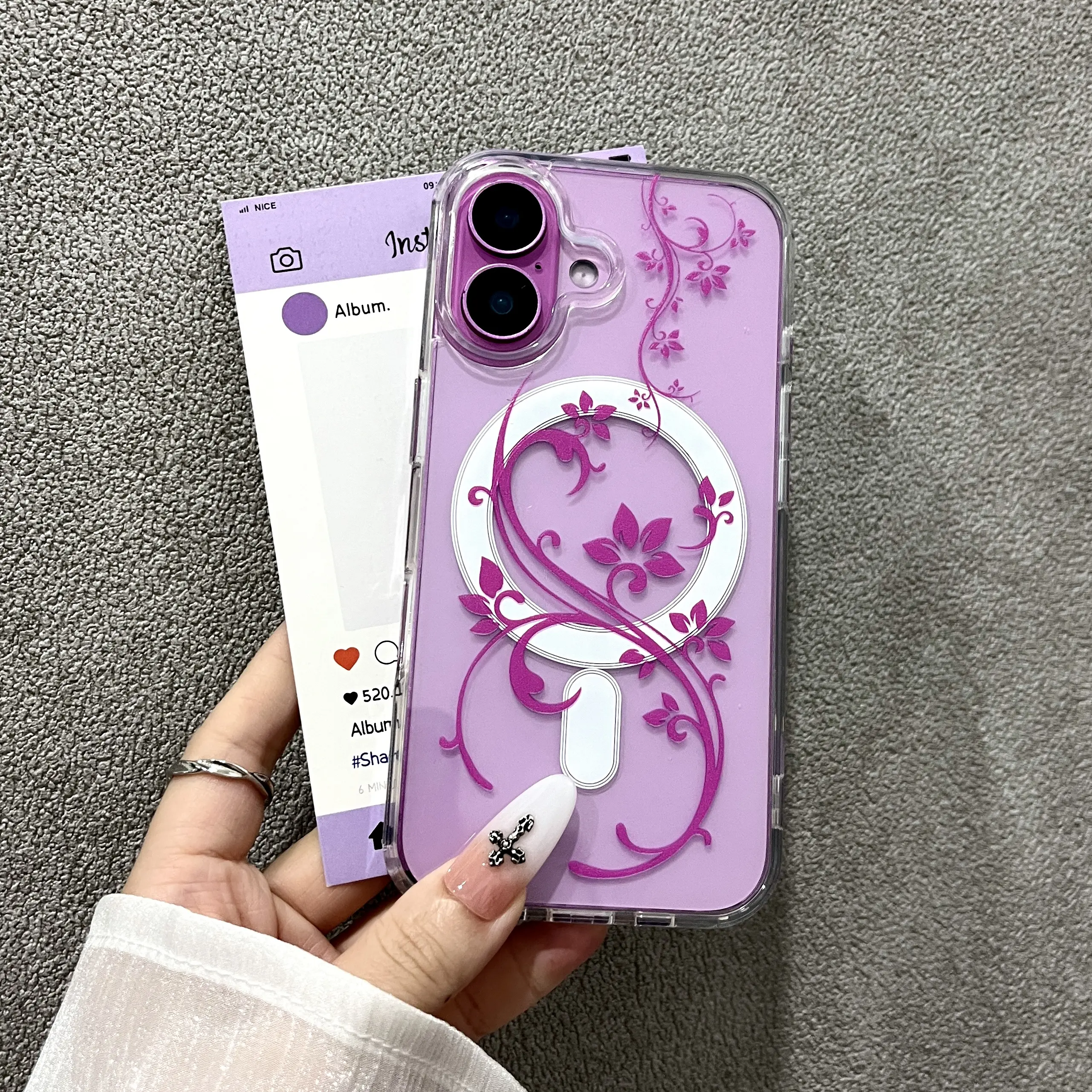 Purple floral phone case with a magnetic design, suitable for iPhone 17/16/15/14/13 Pro/Plus/Pro Max, lightweight transparent phone case, drop-resistant and anti-yellowing, iPhone 17/16/15 Pro Max cases