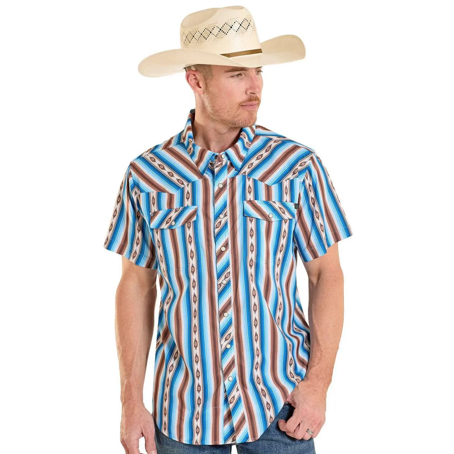 ROCK&ROLL MENS SHORT SLEEVE BRIGHT TURQUOISE SERAPE PRINTED TEK BMN3S08391